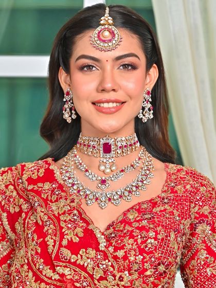 A portrait of elegance. The makeup is designed to be timeless, ensuring her wedding photos will be cherished for years to come.