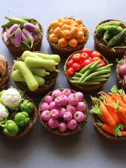 A collection of my miniature vegetable baskets, a perfect display of my hyper-realistic work.