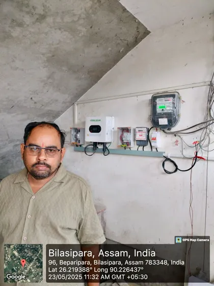 A customer in Bilasipara, Assam, stands proudly with his newly installed 3kW ongrid system. Our goal is to deliver trusted technology and long-term savings to every corner of the country.