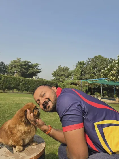 Sharing a quiet moment with Sweety. For me, grooming is about building trust and showing 'pyaar'. I make sure every dog feels safe and comfortable with me.