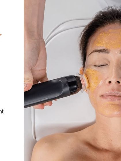 The Glo2Facial in action. This image highlights the benefits, including deep oxygen infusion, pore minimization, and an instant radiant glow, making it a perfect pre-event choice.