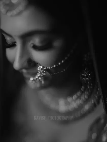 A black and white version that creates a classic and moody bridal portrait.