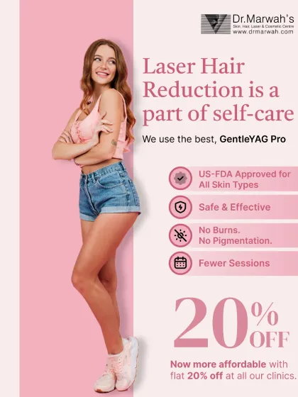 I use the best technology for laser hair reduction, the GentleYAG Pro, which is US-FDA approved for all skin types. This ensures a safe and effective treatment with no burns or pigmentation, requiring fewer sessions for lasting results.