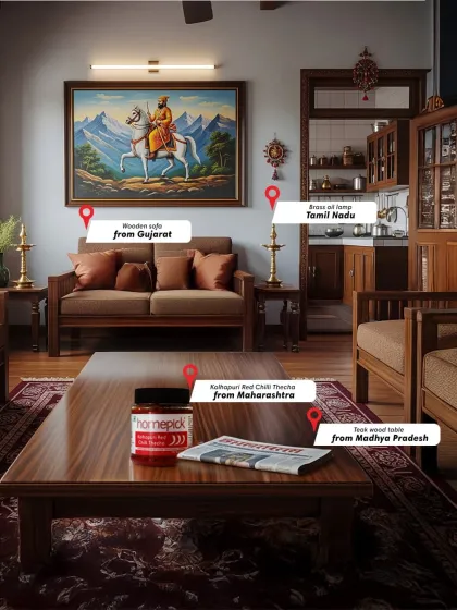 From a painting of Shivaji Maharaj representing Maharashtra to our Kolhapuri Red Chilli Thecha, we celebrate the art, history, and flavours that make India unique.