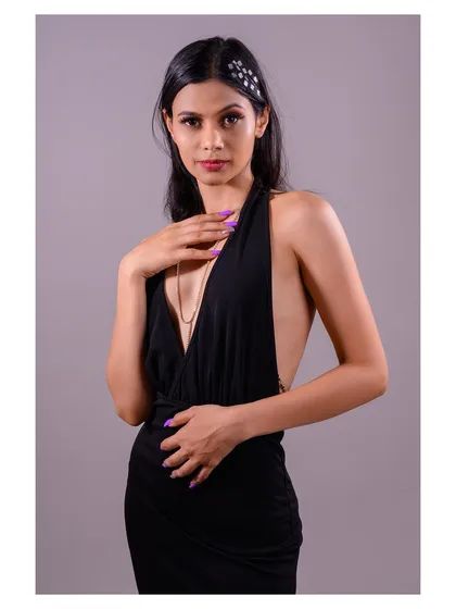 A direct, confident look at the camera, perfect for a brand that wants to convey sophistication and allure.