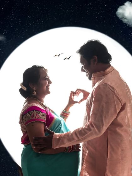 A romantic maternity silhouette with a creative moon edit. This style adds a touch of magic and fantasy to your pregnancy photoshoot.