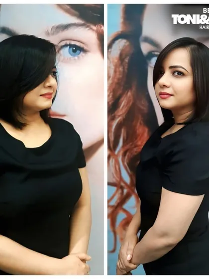 A perfect bob requires precision and an eye for detail. We crafted this elegant, angled bob with a deep side part and sweeping bangs to create a timeless look that is both sophisticated and easy to manage.