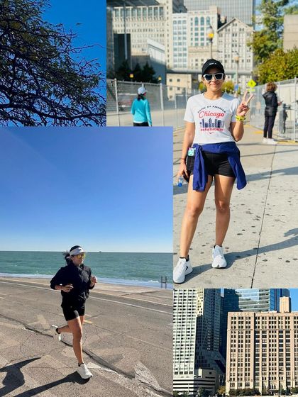 A collage of my Chicago experience. From running by the water to posing in the city, every moment was part of the journey to the finish line.
