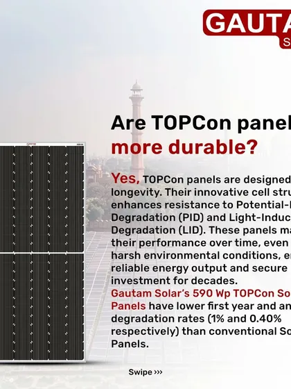 Our 590 Wp N-type TOPCon panels are designed for longevity and durability. Their innovative cell structure enhances resistance to Potential-Induced Degradation (PID) and Light-Induced Degradation (LID), ensuring reliable energy output for decades.