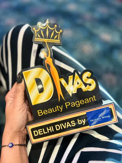The trophy from the Delhi Divas Beauty Pageant, where we were the official fitness partner.