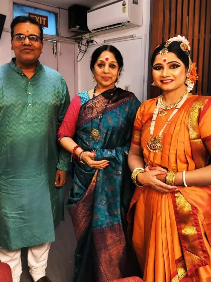 A proud moment with my disciple Sudipta Chakraborty and vocalist Venkatesh after her successful concert. It is a privilege to provide Nattuvangam and support my students as they take the stage.
