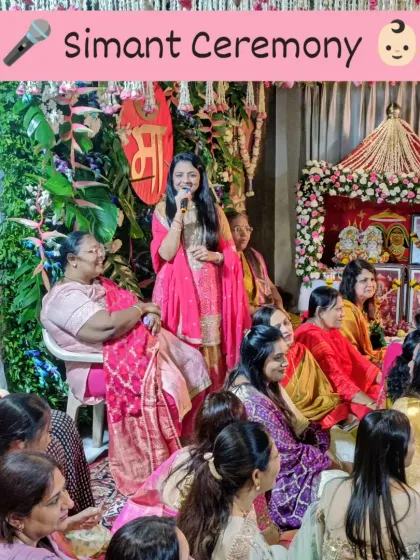 Hosting a traditional Simant ceremony is about creating a sacred and warm atmosphere. Here, I am engaging with the ladies of the family, ensuring the rituals are interspersed with light interactions to keep the energy high.