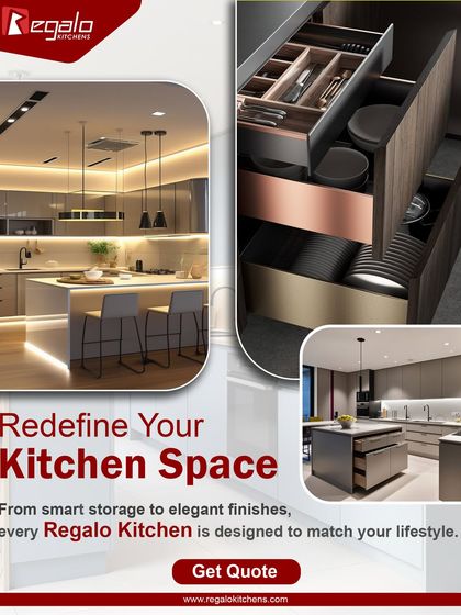 We redefine your kitchen space with smart storage and elegant finishes. This image showcases a cutlery and utensil organizer, deep drawers for pots, and a stunning island, proving that functionality and style can coexist.