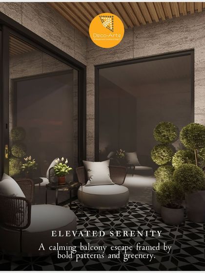 Explore a variety of outdoor retreats I have designed. From cozy balconies with patterned tiles and Buddha statues to expansive terraces with vertical gardens and lounge seating, each space is crafted to be a personal haven.