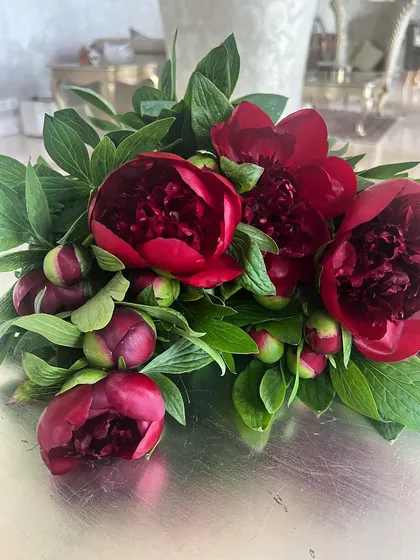 Gorgeous red peonies, lush and full of life. Sourced from the best growers, they arrive in bud form and unfurl into the pillowy, romantic blooms we all love. A true seasonal luxury.