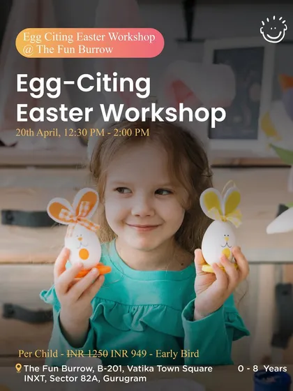 Another poster for the Egg-Citing Easter Workshop at The Fun Burrow, highlighting the early bird discount.
