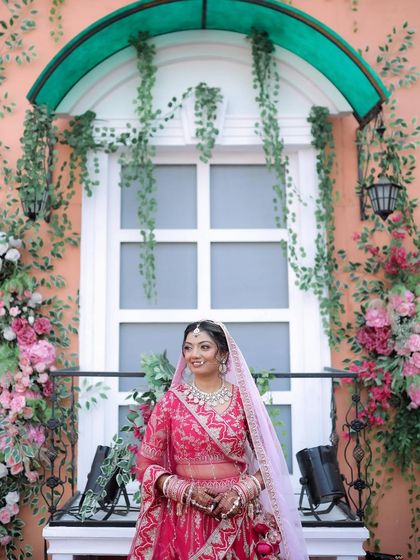 Different angles of my beautiful bride Hetvi, showcasing her traditional and elegant wedding look that perfectly complements her vibrant pink lehenga.