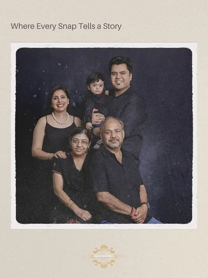 A formal multi-generational family portrait against a dark, textured backdrop. This classic, timeless look was achieved with my portable studio setup at the client's home.