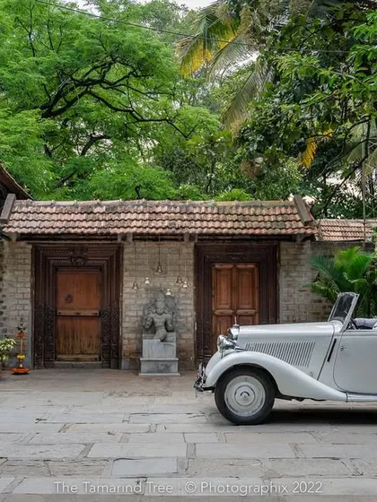A touch of timeless elegance with a vintage car parked at our entrance. It's these unique details that add character and create unforgettable photo opportunities at our heritage Bangalore venue.