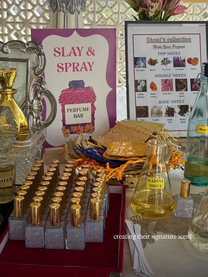 A "Slay & Spray" perfume bar where guests could create their own signature scent. This interactive and luxurious favor was a huge hit, offering a personalized and memorable experience.