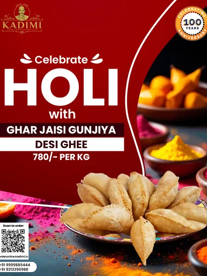Nothing says Holi like Ghar Jaisi Gunjiya. Made with love and pure desi ghee, it brings back the sweet memories of home.