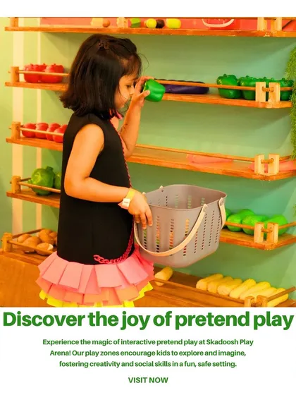 Discover the joy of pretend play. Our interactive zones, like this mini supermarket, encourage kids to explore and imagine, fostering creativity and social skills in a fun, safe setting.