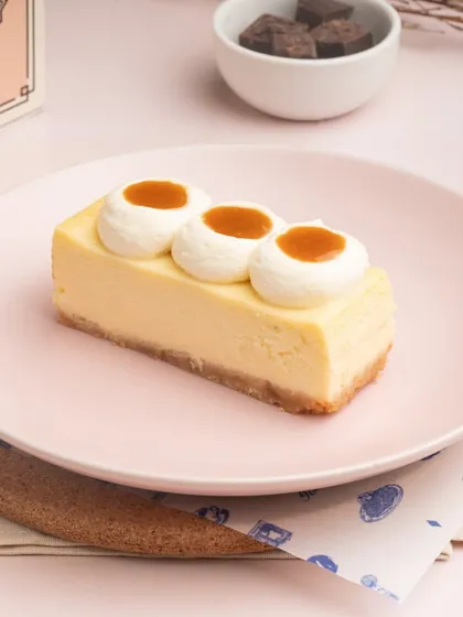For a touch of sweetness, I offer a Caramel Cheesecake, with creamy cheesecake topped with dollops of caramel sauce.