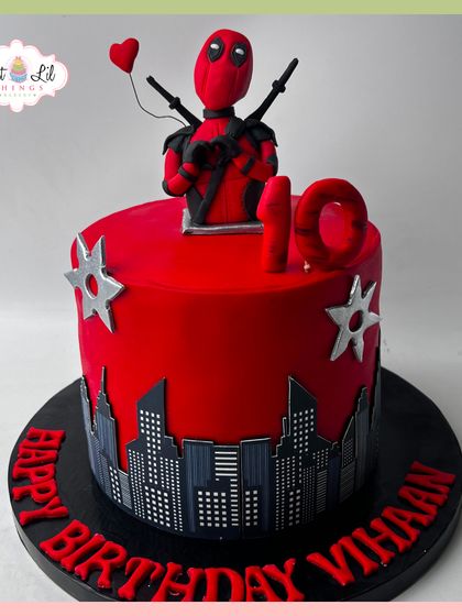 A cake for the "merc with a mouth." This Deadpool-themed cake for a 10th birthday features the anti-hero against a city skyline, perfect for a fan with a sense of humor.