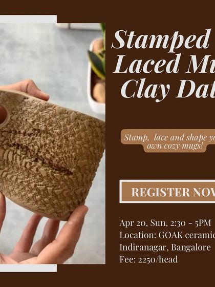 Learn to use stamps and lace to create a cozy, textured mug in this fun clay date. It's a great way to learn slab building and create a functional piece of art for your morning coffee or chai.