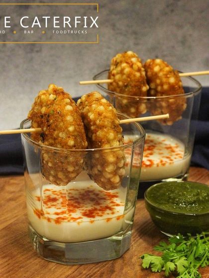 A modern take on a classic snack, these are my Sabudana Vada pops served over a spiced yogurt dip. I love reinventing traditional Indian snacks into easy-to-eat canapés for parties.