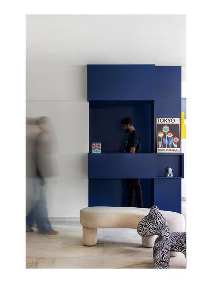 Views of the informal meeting areas and breakout zones in our Pune studio. We designed the office with a mix of formal workstations and comfortable lounges to foster both focused work and creative collaboration.