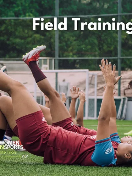 Female athletes performing core and mobility work on the field. These foundational exercises are a critical part of our program to build stability and prevent injuries.