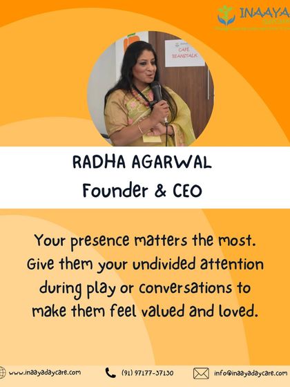 A powerful reminder from our Founder & CEO, Radha Agarwal, that a parent's presence and undivided attention are the greatest gifts they can give their child.