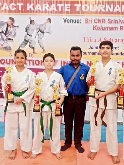 A full view of the stage with my students and their trophies. A proud moment for the Kyokushin Karate Foundation of India, New Delhi.