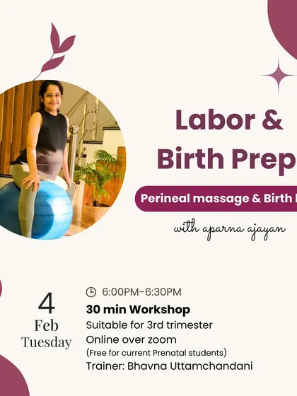 This Labor & Birth Prep workshop focuses on practical techniques like perineal massage and using a birth ball to help you during labor.