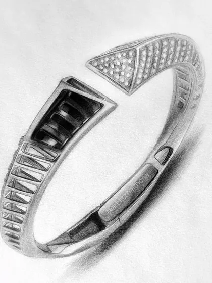 A realistic jewelry sketch I drew for a brand advertisement. This required precise rendering of metal and gemstones.