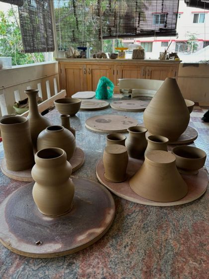 A glimpse of freshly thrown pots from a weekend session in the studio. Seeing all these different forms together, waiting to be finished, is always so exciting.