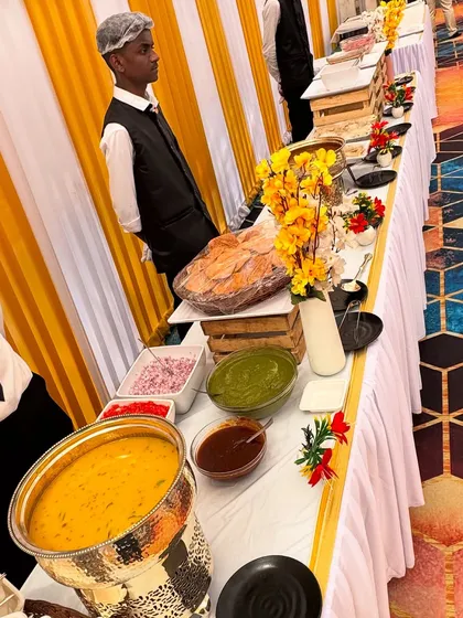 A full view of our chaat counter set up for the C.S.I.F Unit at Andheri Airport. The station is staffed by our uniformed team and includes everything needed for a complete chaat experience.