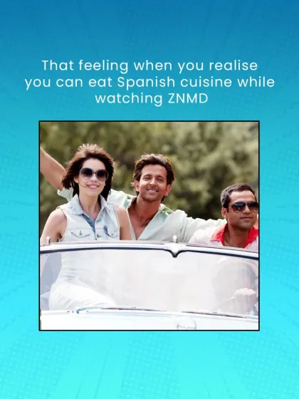 That feeling when you realize you can eat Spanish cuisine while watching ZNMD. Part of our schedule announcement series, this graphic connects the craving for a movie with the craving for its food.