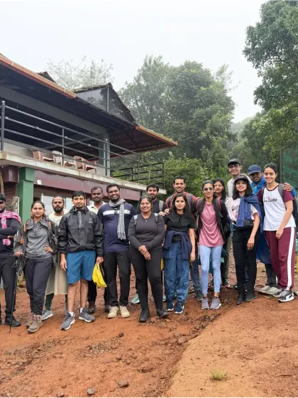 Our group outside a forest department building, a common starting point for many treks where we handle all the permits.