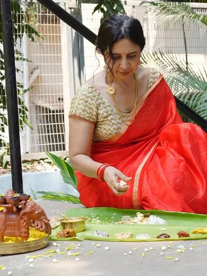 Enjoying the fruits of my labour. Taking a moment during our photoshoot to have a bite of the Vishu Sadya, ensuring every element is perfect before it reaches you.