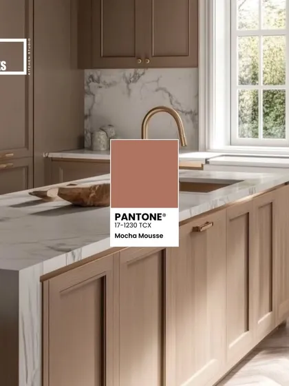 Mocha Mousse pairs beautifully with natural wood and white marble, creating a sophisticated and balanced look.