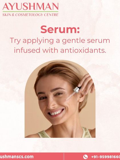 The third step is a serum. For combination skin, we recommend a gentle serum infused with antioxidants to protect the skin and address specific concerns without causing irritation.