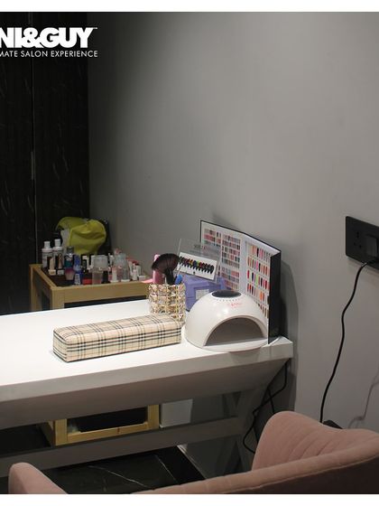 This is the dedicated nail station at my Lucknow salon. It is fully equipped with a wide selection of polishes and professional tools to create any nail art design you can imagine.