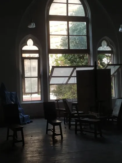 The empty studio space at J.J. School of Art, where my large painting "Knitting her thoughts" was created. The atmosphere of this place is a huge inspiration.