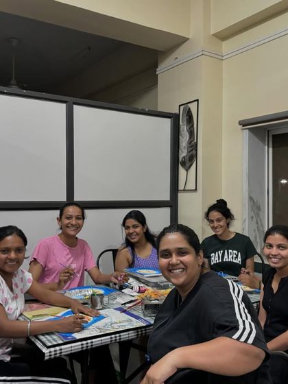 During a 14 day digital detox at a naturopathy center, I still found time for art. Here's a paint party I hosted for the doctors and other guests.