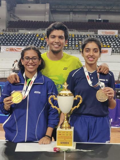 Me with our national medalists, Trupti and Yashaswini. A proud coach moment.