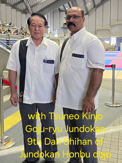 With Tsuneo Kinjo, a 9th Dan Shihan of Goju-ryu Jundokan. I have great respect for masters of all traditional Okinawan styles.