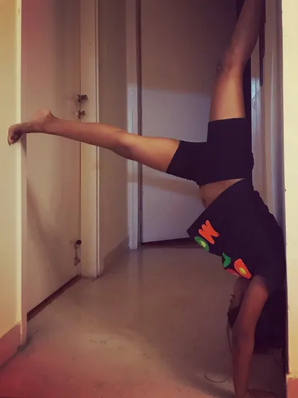 Another one of my young yogis mastering her wall-supported handstand. It's amazing to watch their confidence grow as they achieve poses they didn't think were possible.