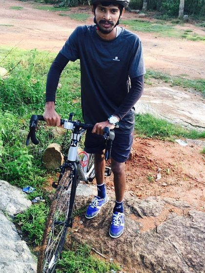 Taking on the rocky sections of a trail with a road bike. We believe any bike can be an adventure bike with the right attitude.